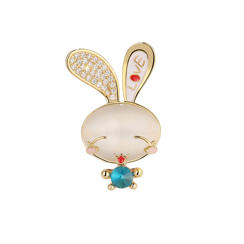 Picture of Qianyu silver cartoon cute animal small collar pin copper zircon anti-exposure Buckle bunny brooch one-piece delivery