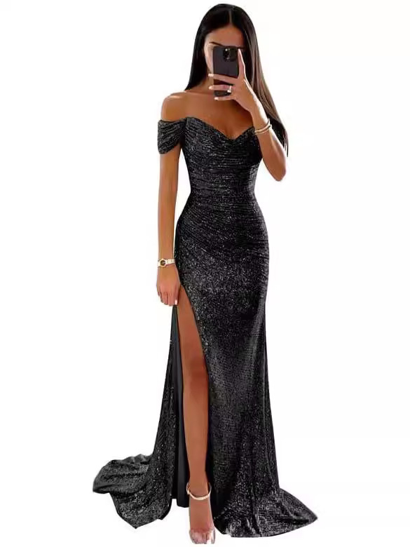 Picture of Cross-border Hot Selling Foreign Trade Women's Clothing Independent Station Polyester Sexy Fine Away Fork Ball Dress Sequin dress New Product