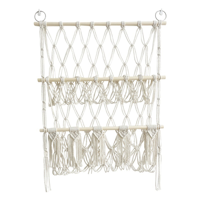 ins Nordic two-layer storage rack simple decoration children's room book decoration wooden stick plush toy storage net pocket