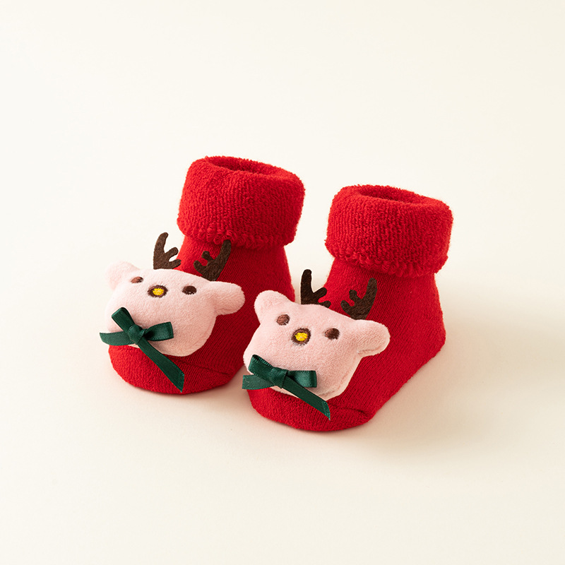 Picture of Newborn baby socks autumn and winter baby warm fleece-lined red terry non-slip Christmas floor socks toddler socks wholesale