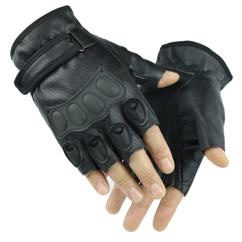 Half Finger Gloves Men's Leather PU Motorcycle Thunderbolt Street Dance Halloween Protective Outdoor Cross-border Wholesale Cycling Sports Gloves