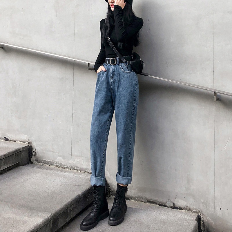 Straight Leg Jeans Women's Fleece-lined New Large Size Slimming High Waist Loose Wide Leg Trendy Trendy Trousers for Chubby Girls