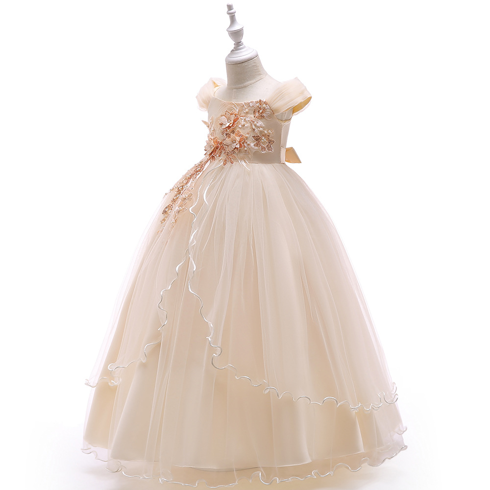 Picture of Children's Wedding Dress Dress Children's Sling Off-Shoulder Mesh Piano Performance Dress Host Long Dress