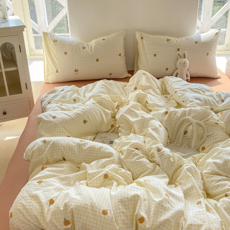 Picture of Mother and infant ins cloud feeling super soft washed wrinkled cotton four-piece set A floral fresh quilt cover dormitory bed sheets three-piece set