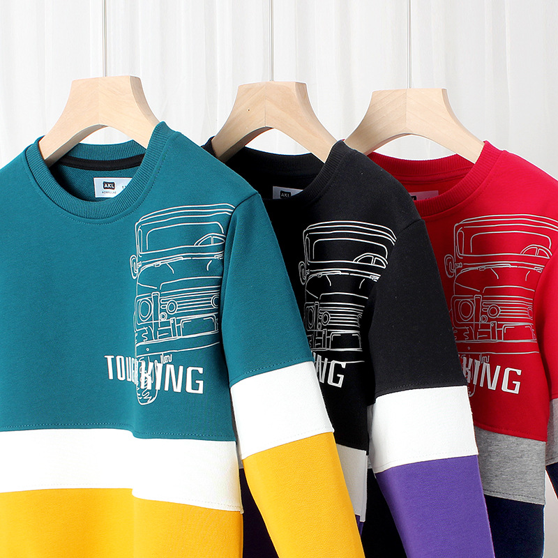 Picture of Spring and autumn Korean version of the new boys terry sweater big children reflective printing color matching long sleeve children's sweater wholesale