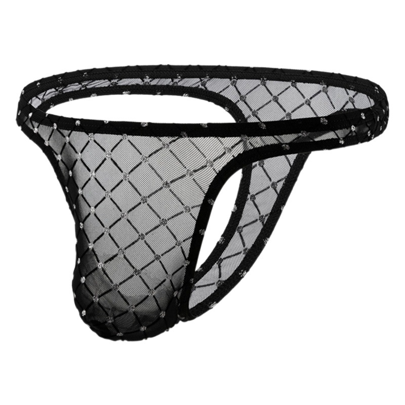 Neiyiku Men's T-pants Sexy Dew silver Diamond Net Low Waist Translucent Fun Amazon One-Piece