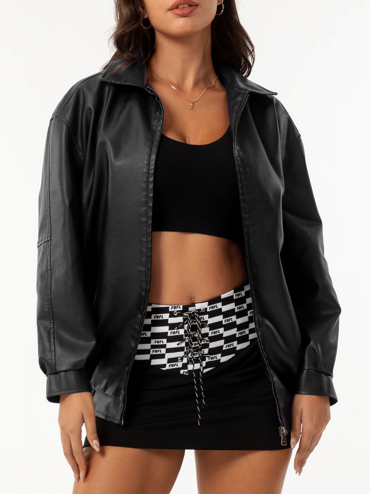 Picture of Fine leather jacket high-grade beautiful popular loose leather jacket sexy versatile spring and autumn leather jacket