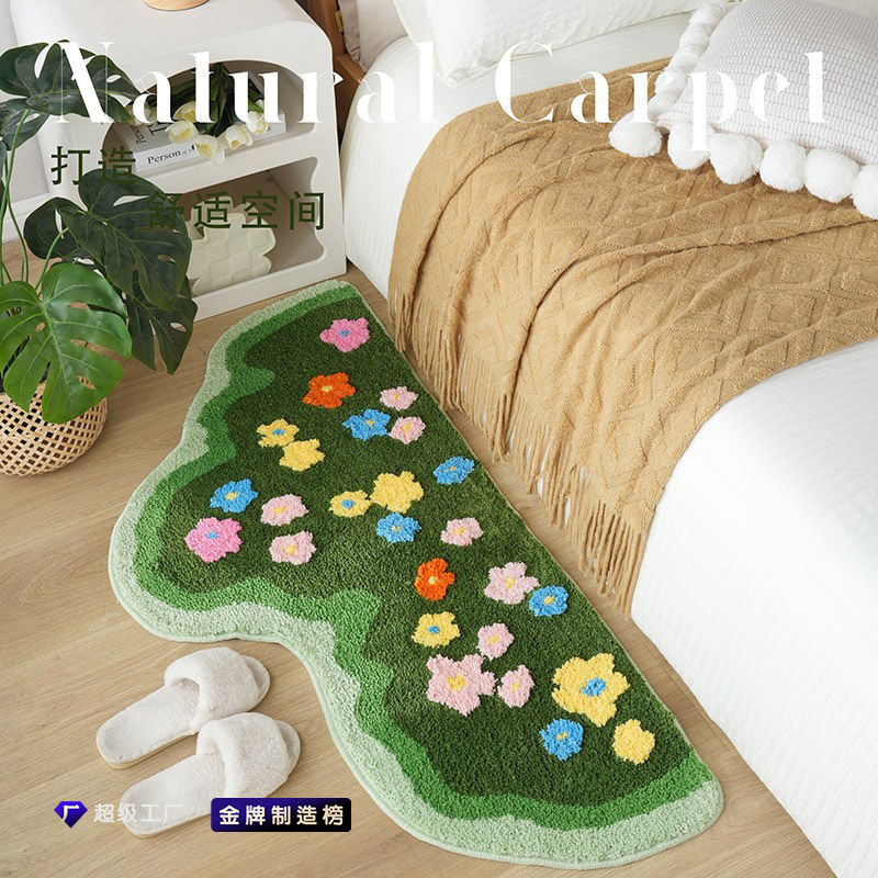 Ins Asymmetrical Machine Washable Bedside Blanket Small Fresh Moss Concave and Convex Jacquard Encrypted Carpet Foldableable Flocked Floor Mat