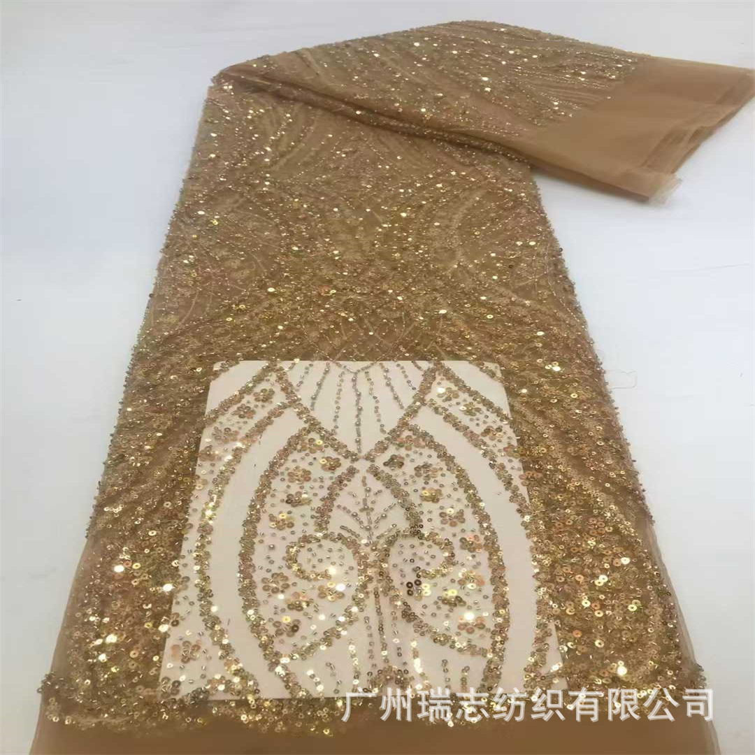African sequins embroidered printed mesh wedding dress fabric African Sequins Lace Fabric