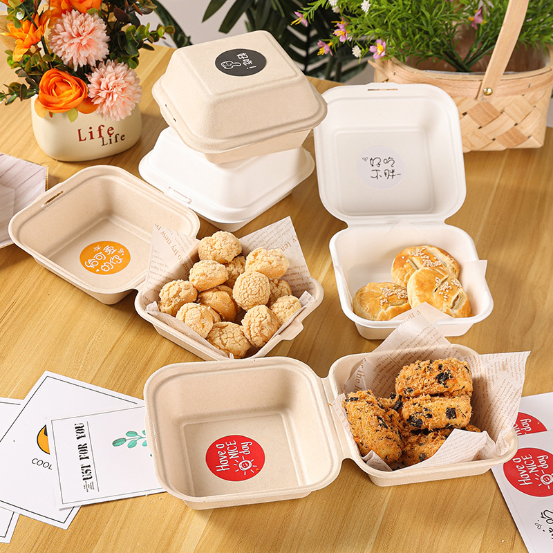 Tiramisu Cake Packing Box Disposable Dessert Box Degradable Pulp Takeaway Lunch Box Hamburger Box