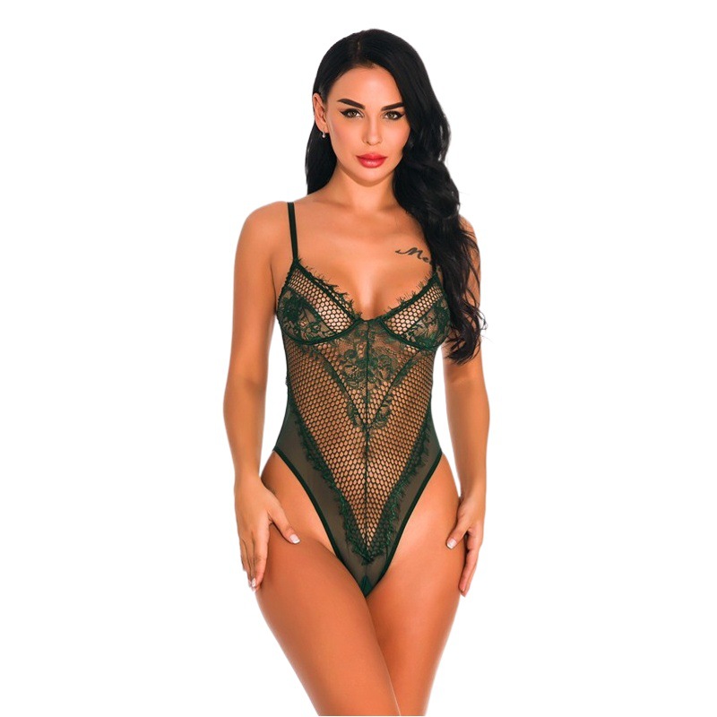 Amazon AliExpress European and American Sexy Lingerie Women's New Lace Eyelashes Pajamas Sling Base Jumpsuit