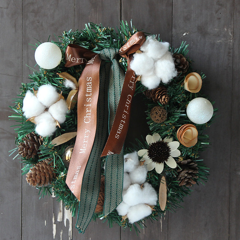 Picture of Pvc Wreath Simulated Cotton Pine Cone Door Hanging Christmas Home Decoration Wholesale Small Christmas Wreath