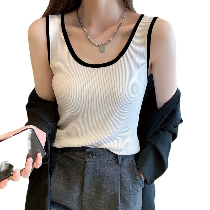 Threaded plus size Ice Silk Slim-fit Camisole Women's Summer Outer Wear Slim-fit Inner Base Shirt Stretch Sleeveless Top