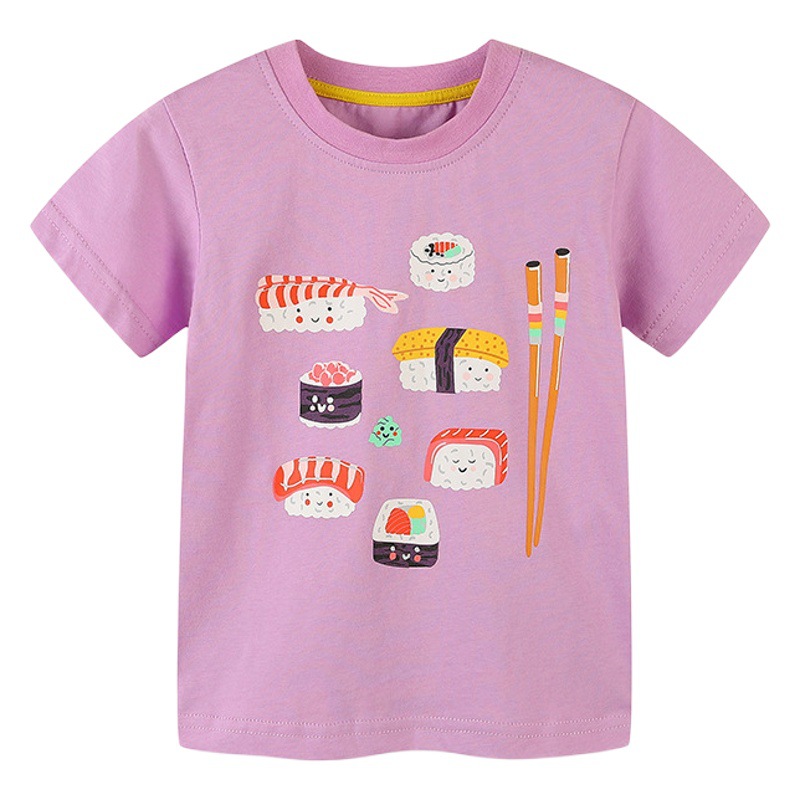 Summer New Girls' T-shirt Cartoon Printed Children's T-shirt Knitted Cotton Round Neck Short Sleeve Top Cross Border
