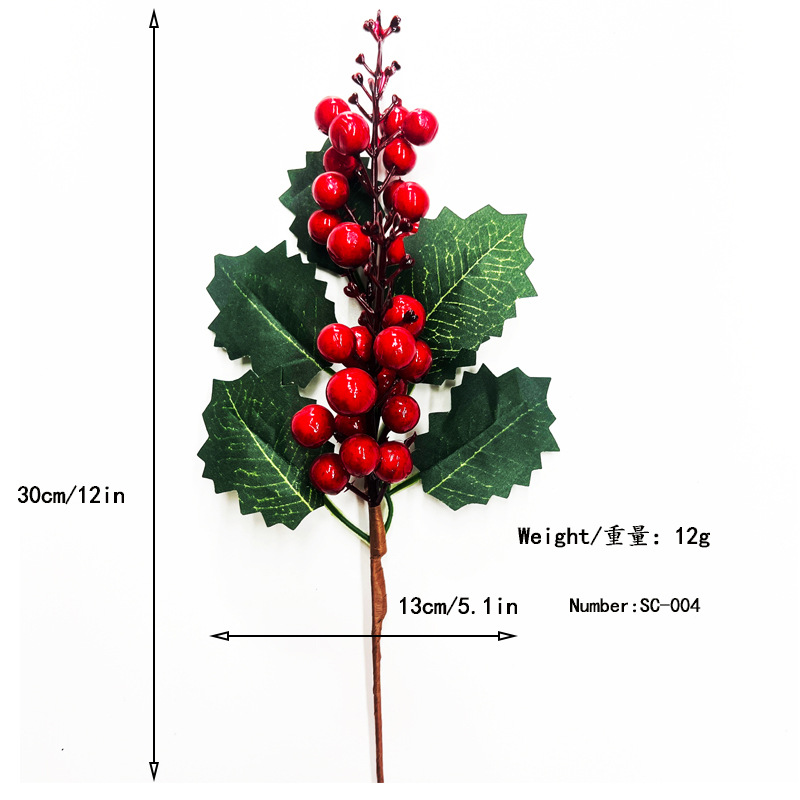 Picture of Cross-Border Christmas Simulation Pine Cone Branches Snowflake Pine Needles Berry Red Fruit Branches Holiday Decoration Cuttings Christmas Pine Needle Bouquet
