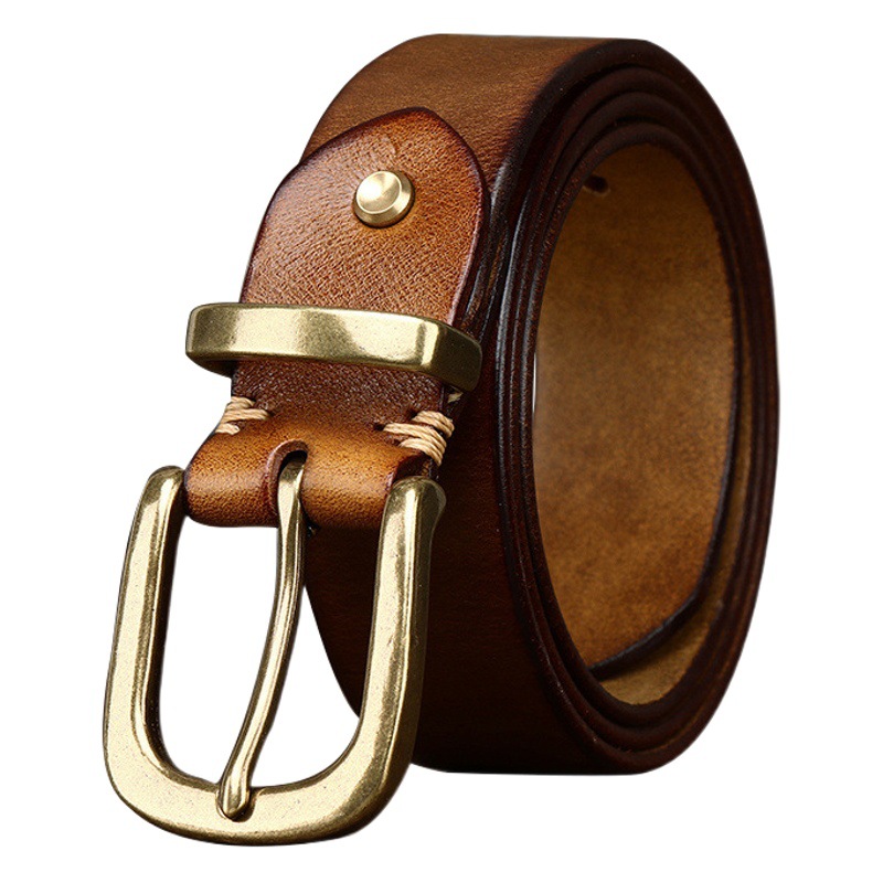 Vintage washed Italian first layer cowhide leather belt men's copper buckle Korean version of the new trend belt manufacturers wholesale