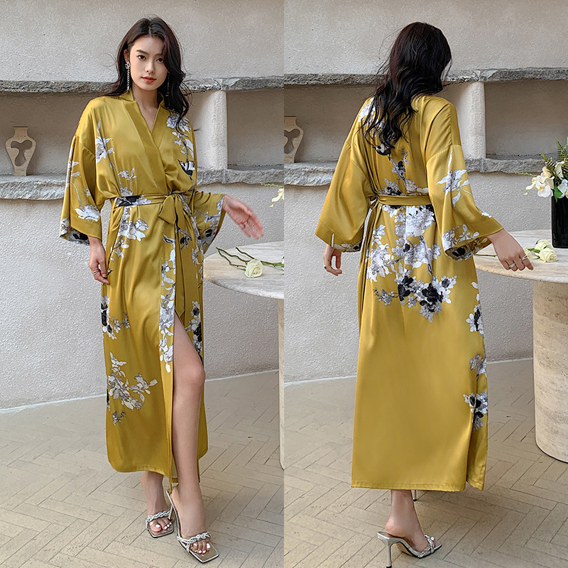 Picture of Yaoting Satin Printed Pajamas for Women Summer Large Size Accessible Luxury Three-Quarter Sleeves Cool Long Nightgown Home Wear Women Wp2669