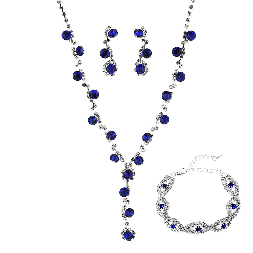 New Multicolor Jewelry Set New Shiny Diamond Women's Wedding Jewelry Necklace Earrings Bracelet Three-piece Set