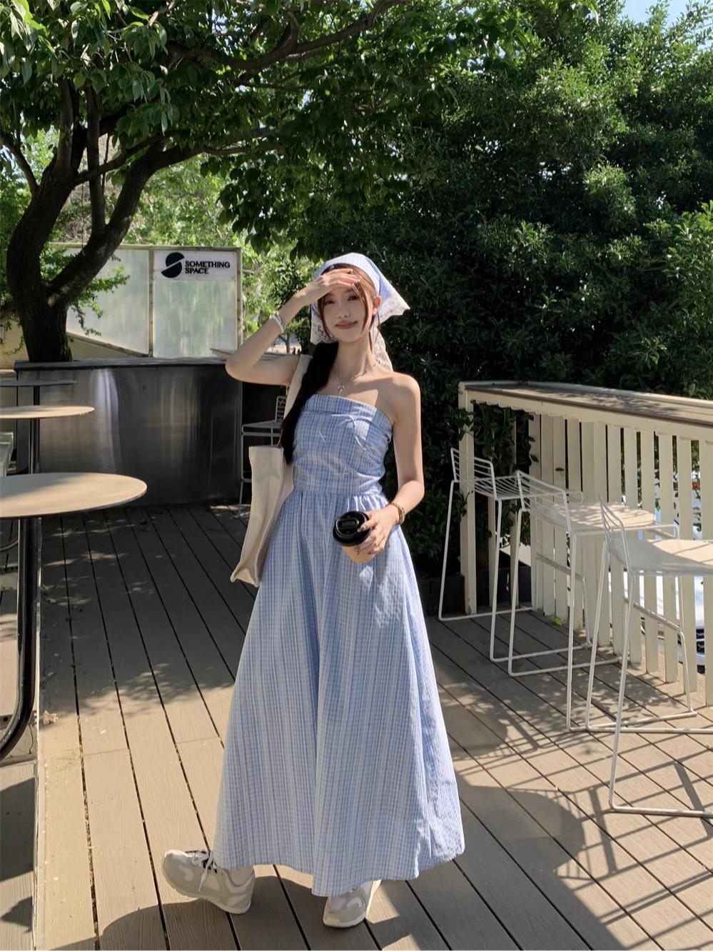 French Blue Plaid Suspender Dress Women's Summer 2025 New Seaside Vacation Sleeveless Vest Long Dress