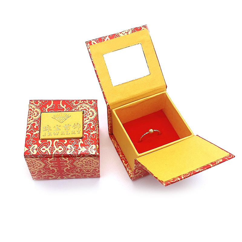 Window ring box golden flower window back jewelry box printing ring carton jewelry storage box Golden Gift