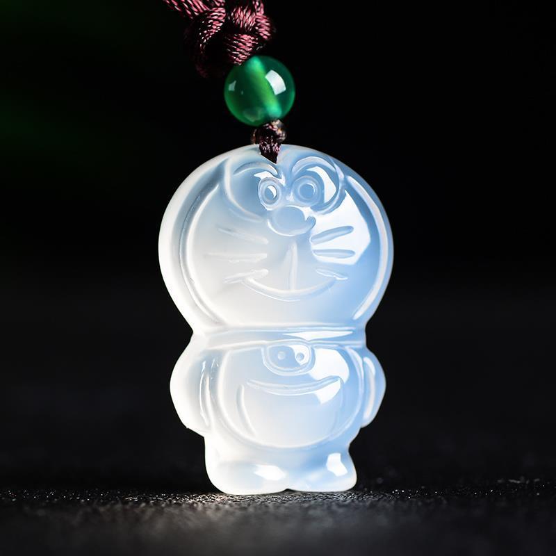 Picture of Ice White Chalcedony Doraemon Pendant Doraemon Children's Jade Pendant Small Ornament Agate Jade Necklace