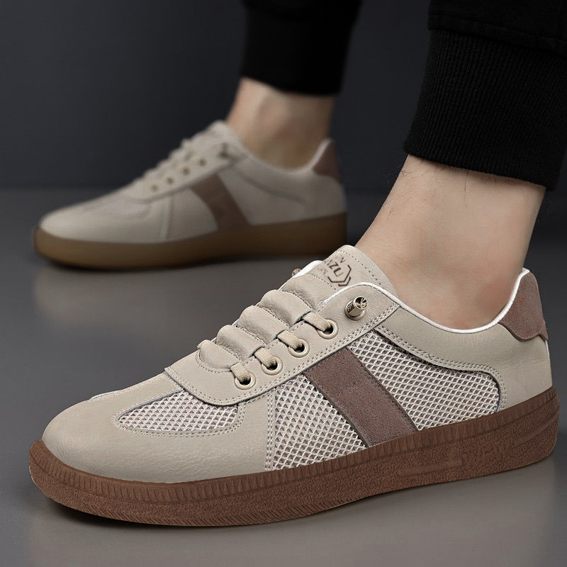 De Xun Shoes 2025 Summer New Men's Breathable Low-Top Round Toe Mesh Soft Sole Lightweight Hollow Men's Casual Shoes
