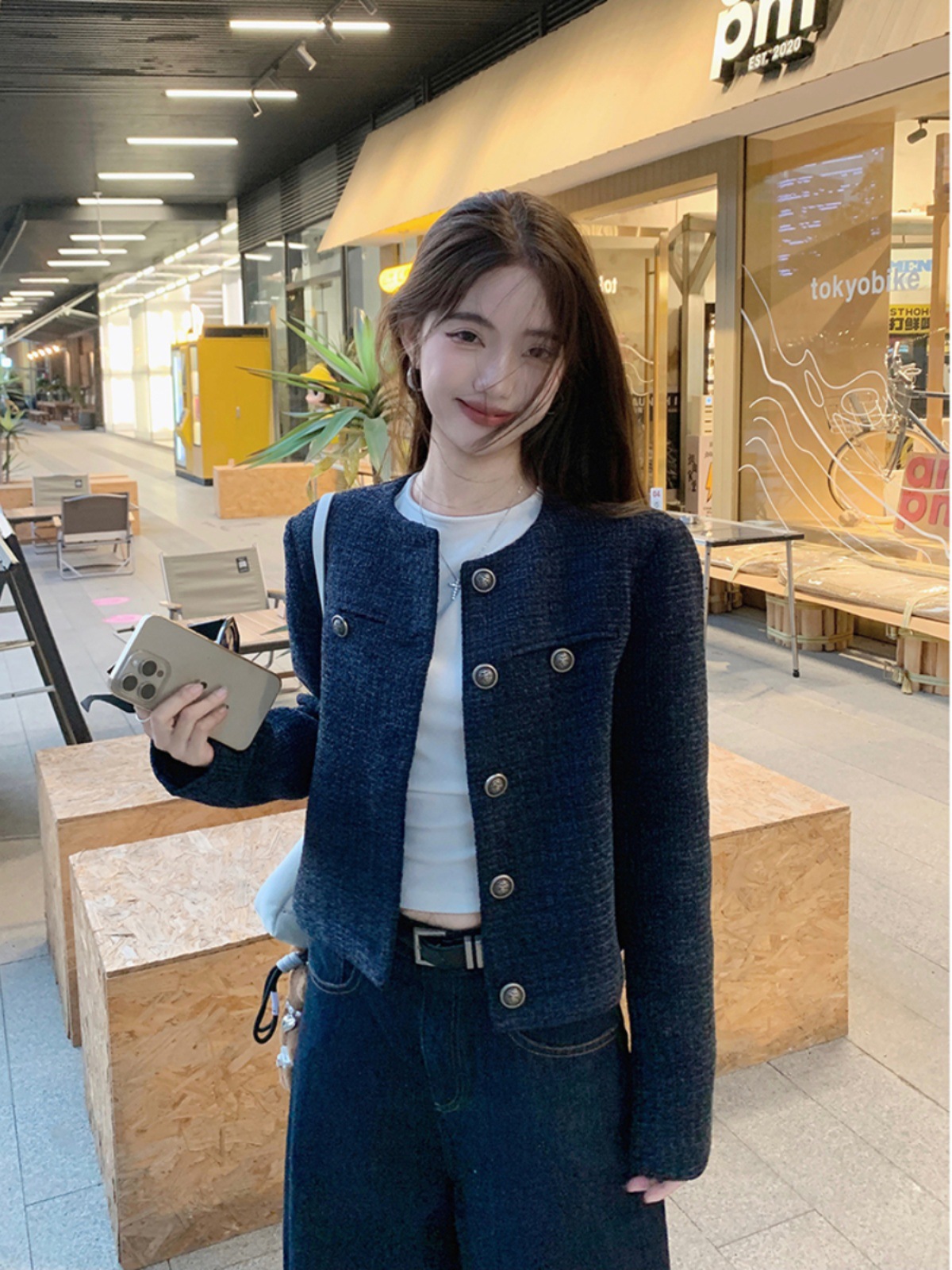 Tweed Style Jacket Women's Autumn and Winter 2025 New Blue Gold Short High-End Korean Style Celebrity Long-Sleeved Top