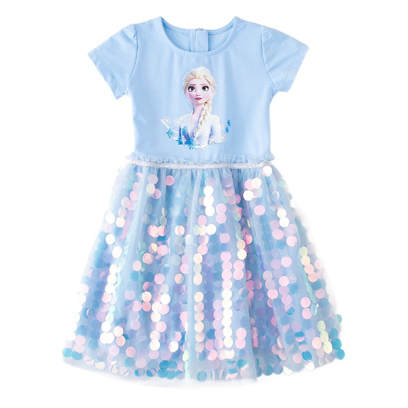 Children's Wear Foreign Trade New Frozen Dress Summer Children's Western Style Aisha Dress Aisha Short-sleeved Girls Princess Dress