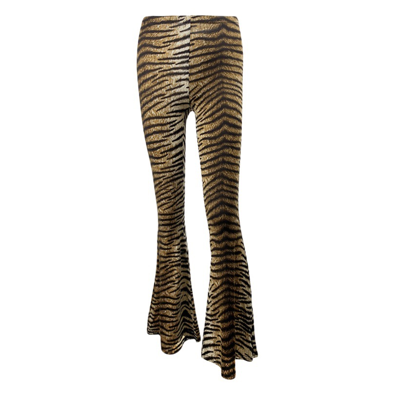 2025 Spring New Trendy Women's Clothing Cross-Border Wholesale European and American High Waist Casual Pants Fashion Slim Leopard Print Flared Pants