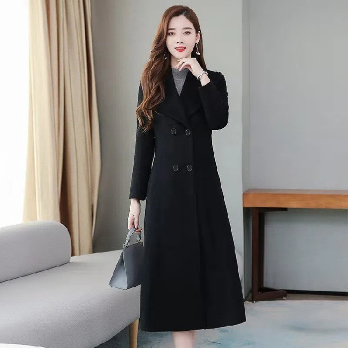 Picture of Trench coat 2024 Spring and Autumn New woolen overcoat women over the knee thickened plus size lapel ultra-long slim waist tight coat