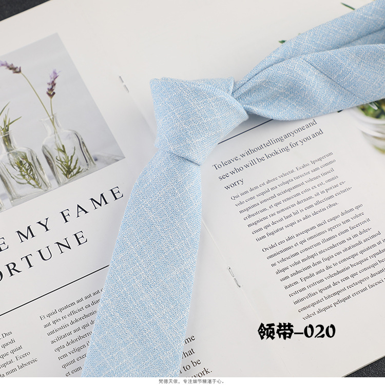 Picture of Factory wholesale Korean version of narrow cotton and linen tie men's leisure professional business work college style dark twill trendy
