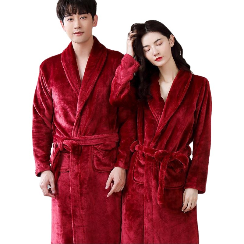 Couple's Nightgown Source Factory Goods Flannel Nightgown Long-sleeved Home Clothes Bathrobe Thickened Coral Fleece Pajamas