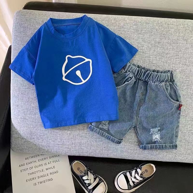 Male baby summer clothes suit 0-1 year old children's clothes net red 2 male children 6 months baby clothes 3 foreign style 4 Korean version 5