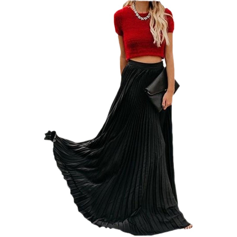 Cross-border European and American pleated bag skirt Amazon women's multi-color pleated large swing skirt skirt in stock wholesale