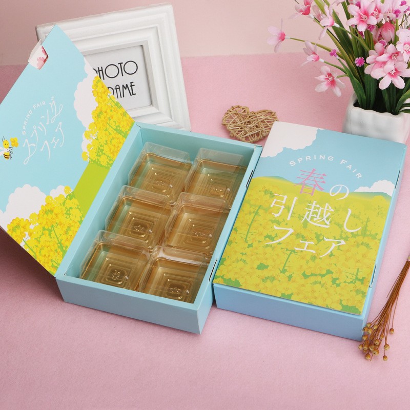 Baking packaging snow mei Niang moon cake box with hand gift cake box puff high-grade souffle packaging box manufacturers wholesale