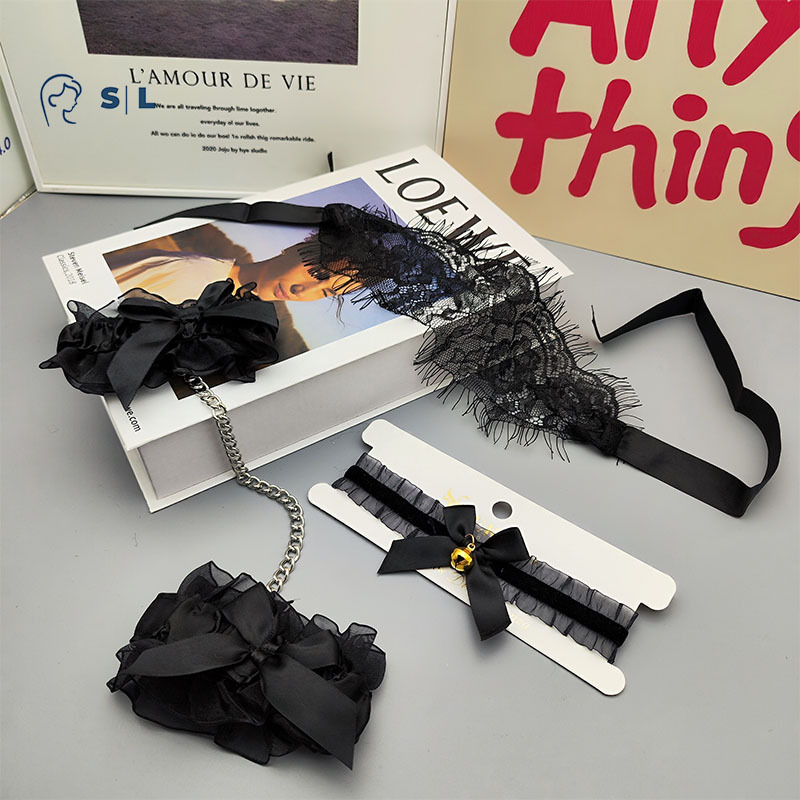 Picture of sexy lingerie accessories lace veil bow lace handcuffs binding choker collar female fun sm