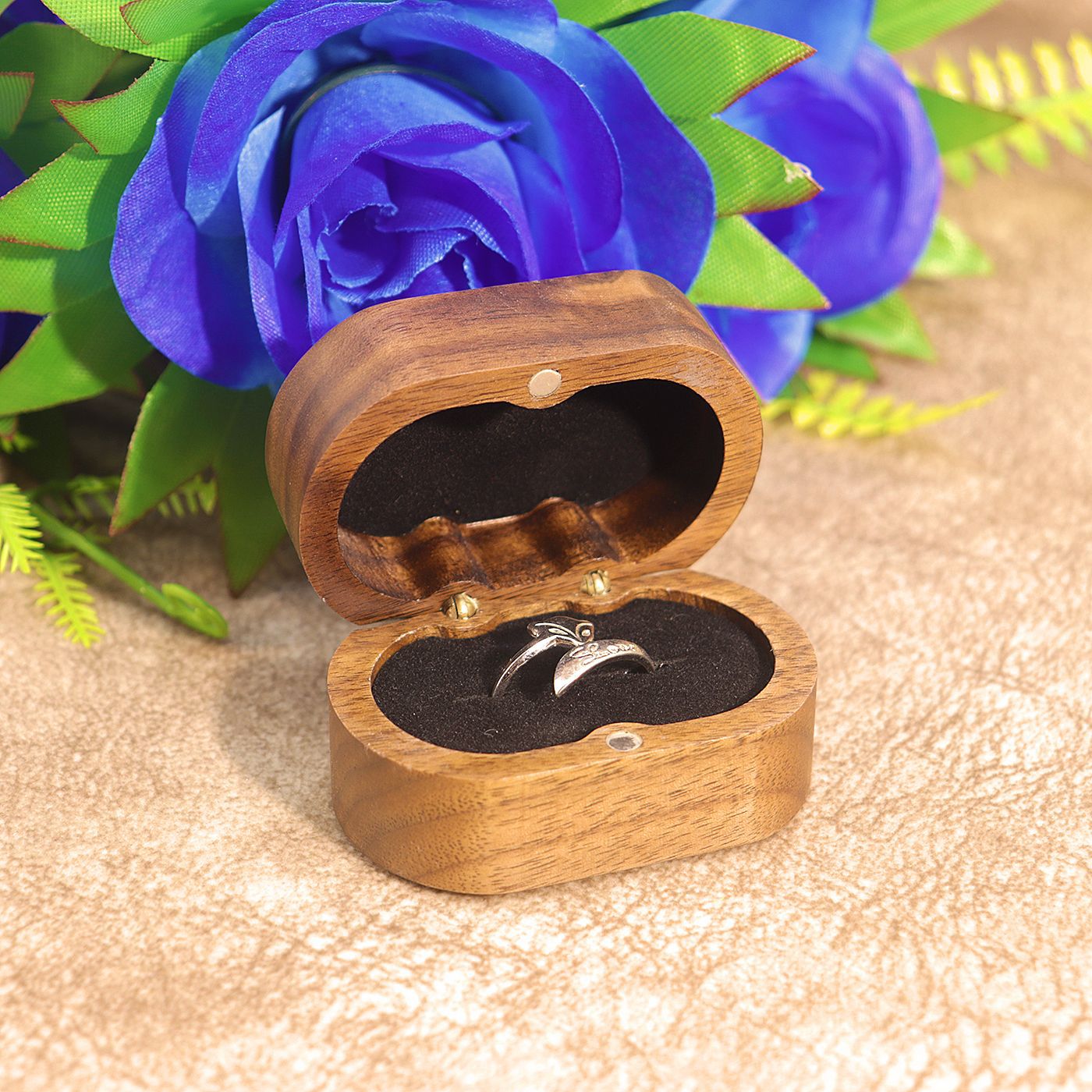 Picture of Dragon and Phoenix Jewelry Box Vintage Wooden Earrings Ring Box Flannelette Jewelry Pair Ring Storage Box for Women