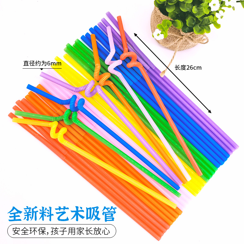 Picture of 6mm color disposable art straw DIY handmade plastic elbow straw 100 a pack of manufacturers wholesale