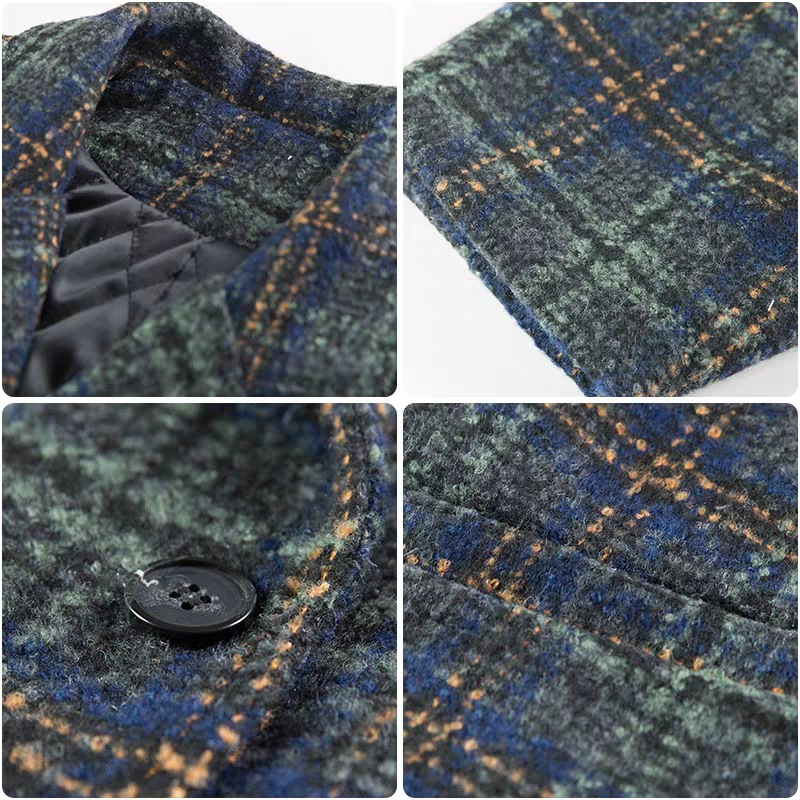 Picture of brown suit coat women's 2025 autumn and winter new popular small plaid tweed long woolen coat