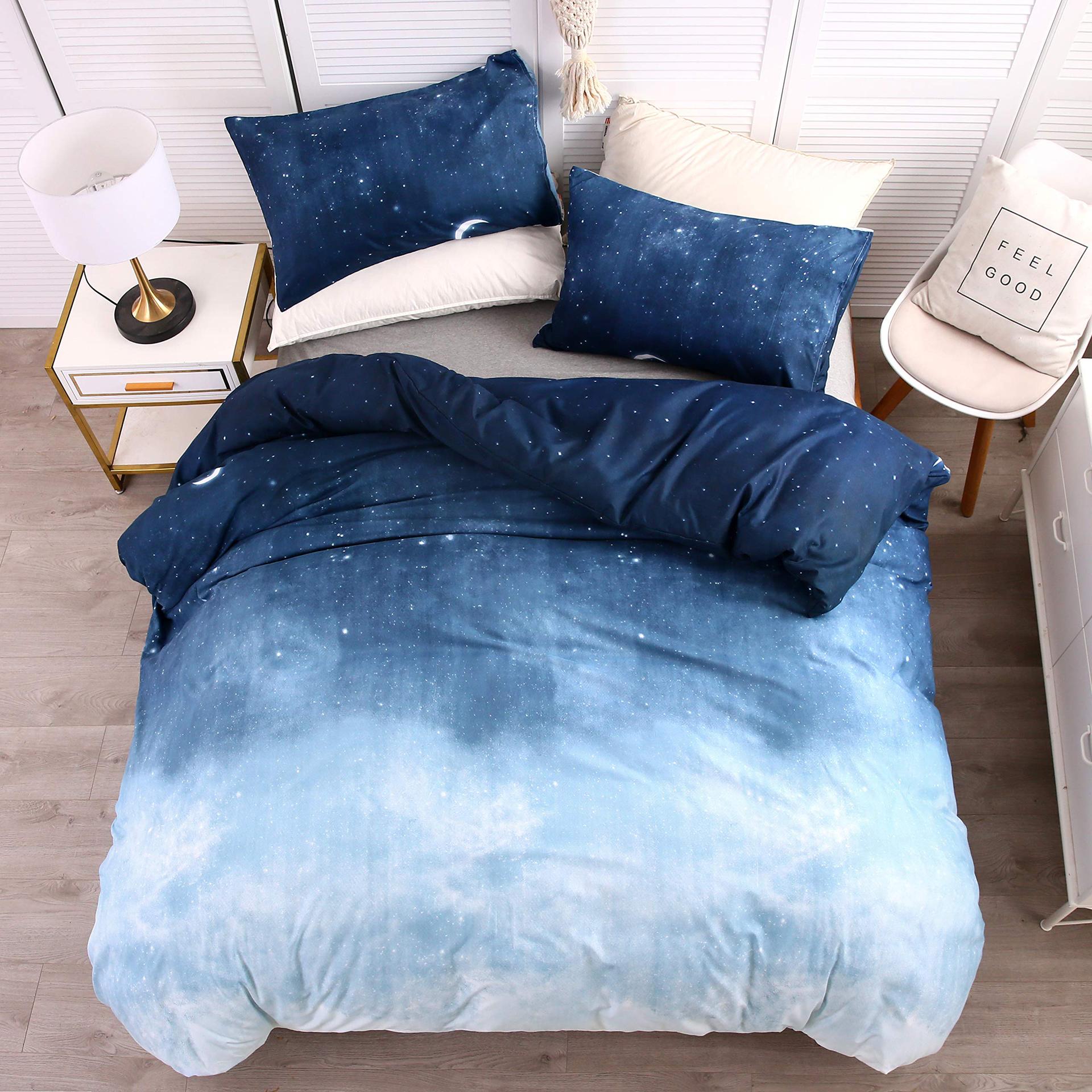 Galaxy meteor printed duvet cover suit comfortable breathable bedding three-piece set foreign trade duvet cover direct sales