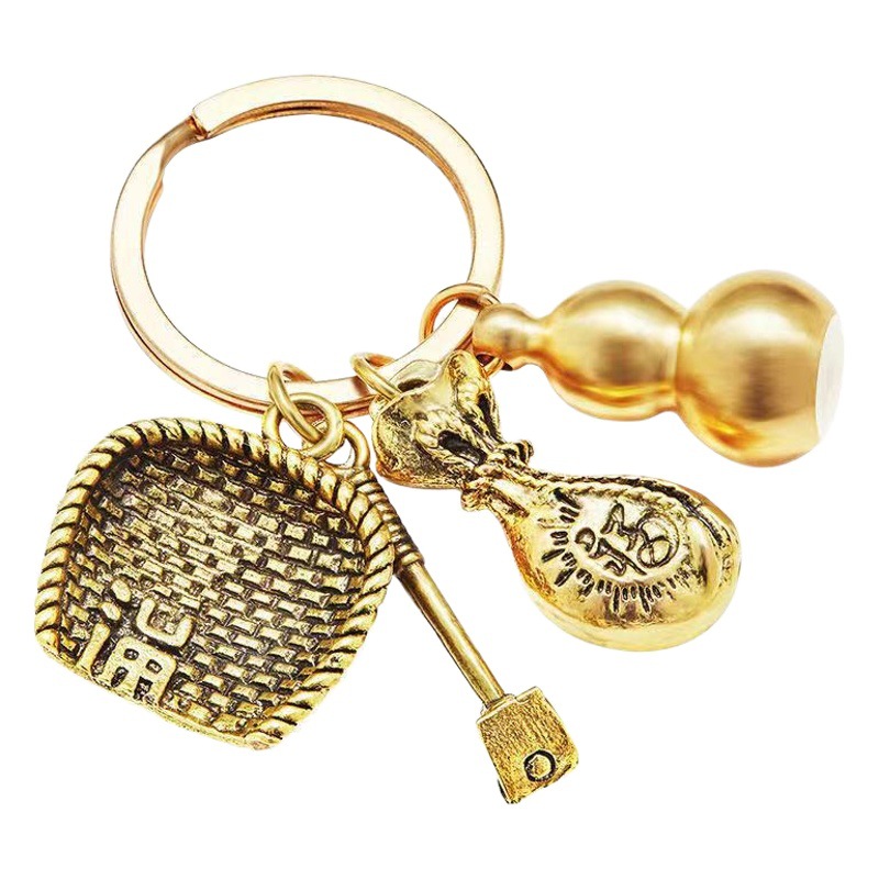 Brass Gourd Car Keychain Pendant One-leaf Fortune Gourd Creative Stall Small Gift Pendant