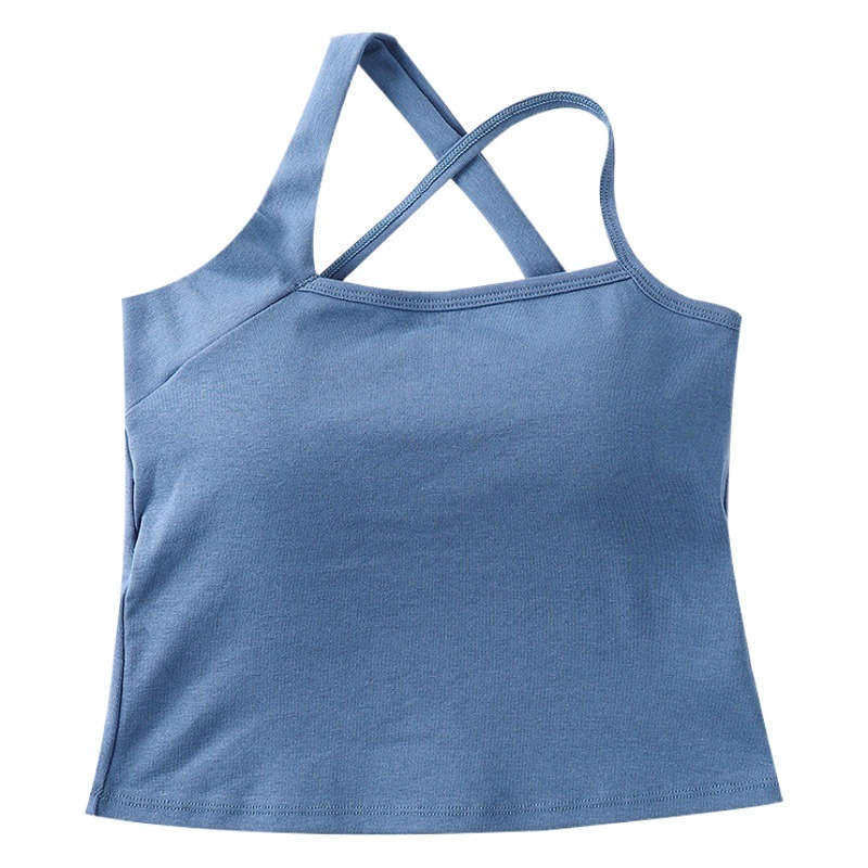 2022 New Hanging Neck Vest Women's Outer Wear Base Top Slim-fit Short Women's Sports Hot Girl Cross Small Sling