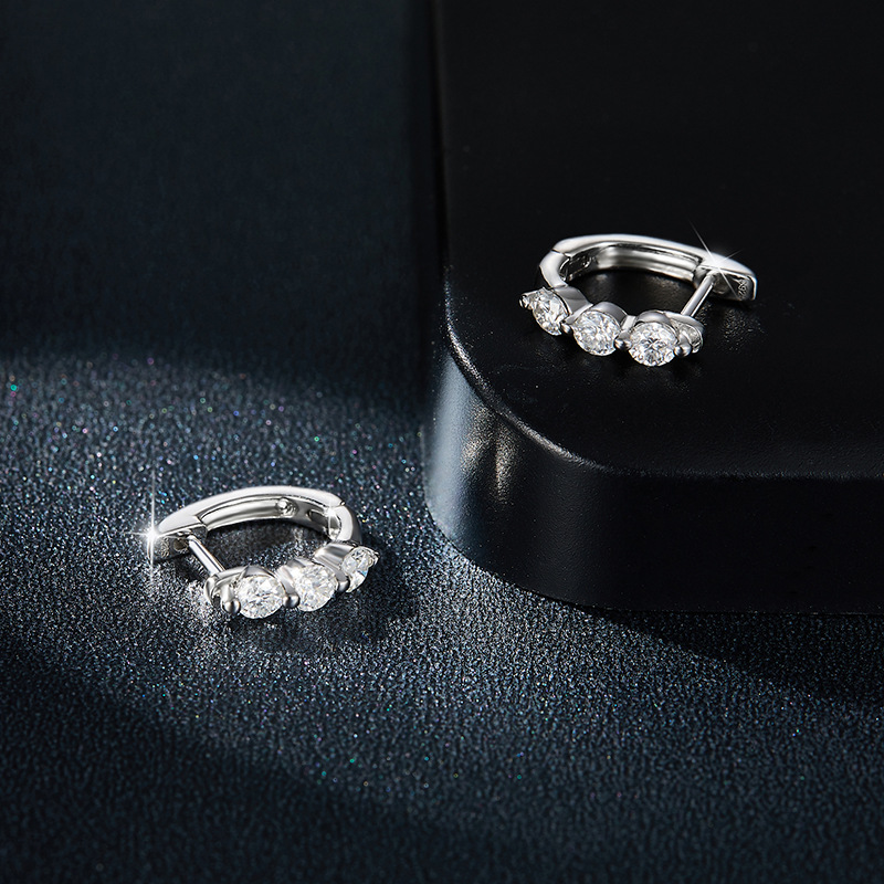 Picture of Japanese and Korean small fresh ring earrings full Mosan diamond 2.8mm round S925 silver plated 18k gold earrings ladies