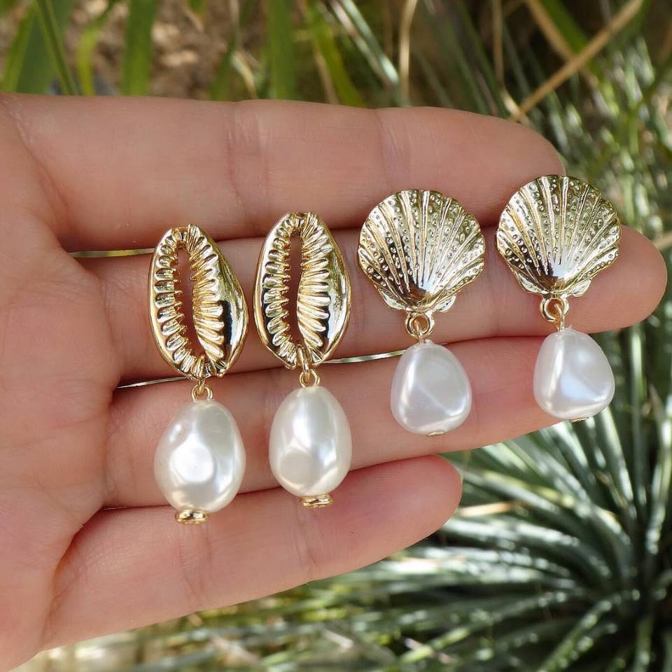 Cross-border jewelry simple temperament Joker pearl shell earrings earrings