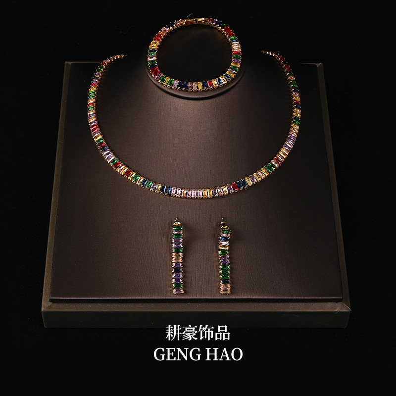 Picture of Colorful Alloy Jewelry suit Niche Simple Rainbow Necklace Bracelet Earrings Female Qingdao Middle Ancient Jewelry