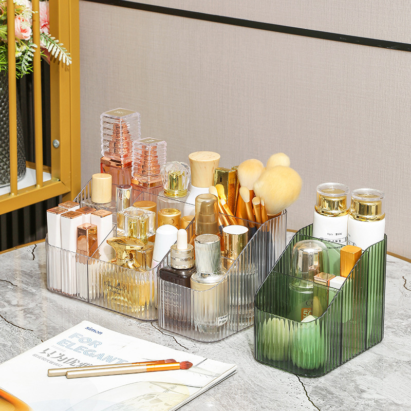 Trapezoidal compartment desktop storage box cosmetic lipstick storage finishing light luxury transparent office stationery storage box