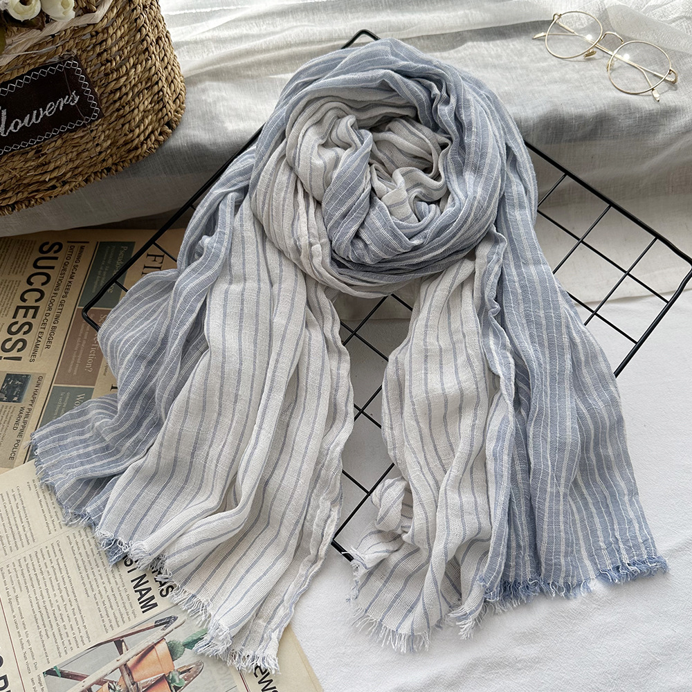 Picture of Amazon Hot Autumn New European and American Striped All-match Silk Scarf Women's Artistic Foreign Style Shawl Men's Cotton Scarf