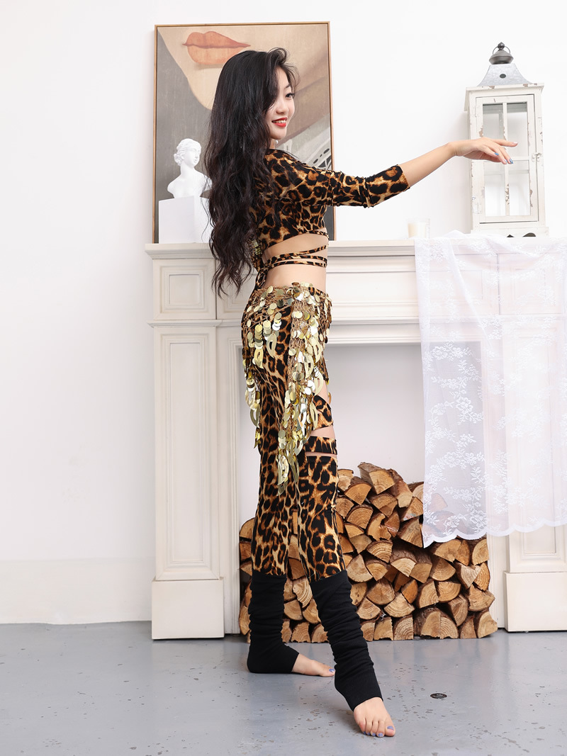 Picture of Dancer belly dance jacket pants sexy leopard print dance beginners group clothing practice clothing 263 318#