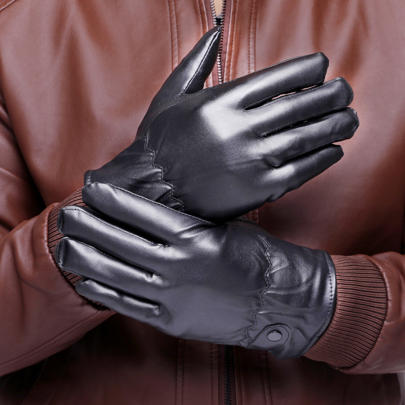 Picture of Winter men's touch screen PU leather gloves thickened warm casual gloves outdoor cold-proof cycling new gloves