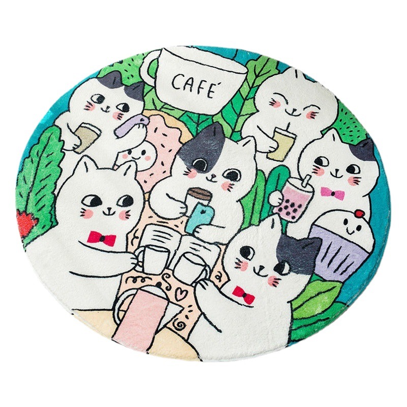 Cute Round Carpet Imitation Cashmere Cartoon Foot Mat Children's Room Game Mat Non-Slip and Stain-Resistant Bedroom Bedside Carpet